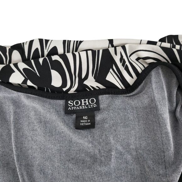 Soho Waist Defined Dress Ruched Tie Shoulder Women 16  Black White Floral Office - Picture 9 of 9